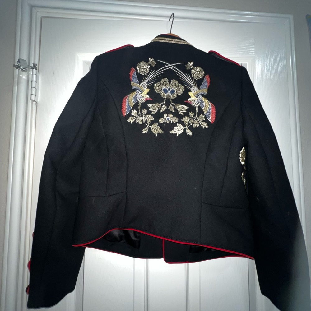 Zara Embroidered Short Military Blazer Jacket Mandarin Collar